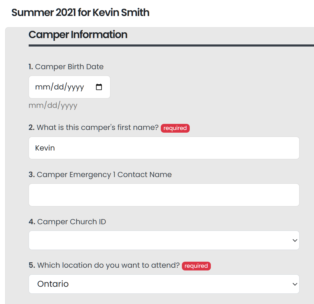 Campium summer camp registration software form